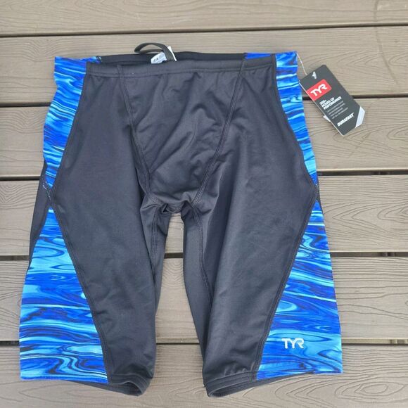 TYR Durafast Elite Hydra Drawstring Blue/black Swim Jammer Size 32 New - Picture 1 of 3